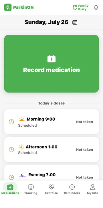 ParkinON app — recording your medication